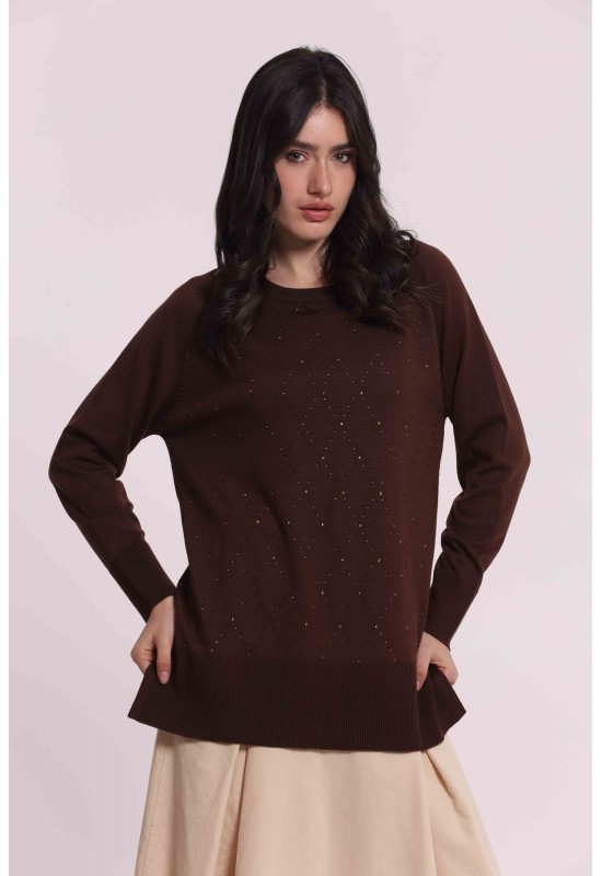 MAGLIA CON STRASS E COLLO...